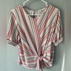 PerSeption Concept Pink and White Tie Front Blouse